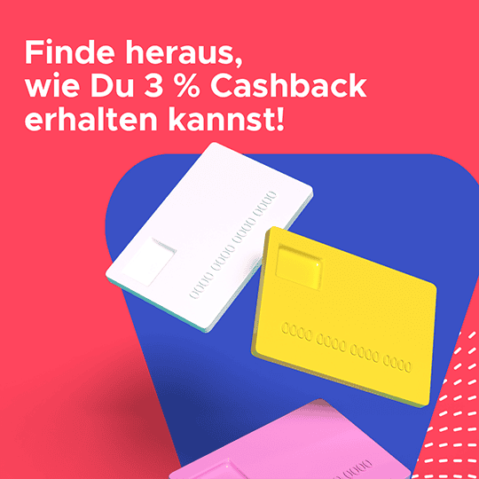 Carte di credito colorate con offerta cashback del 3%.